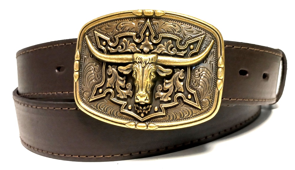 Hnědý kožený cowboy opasek