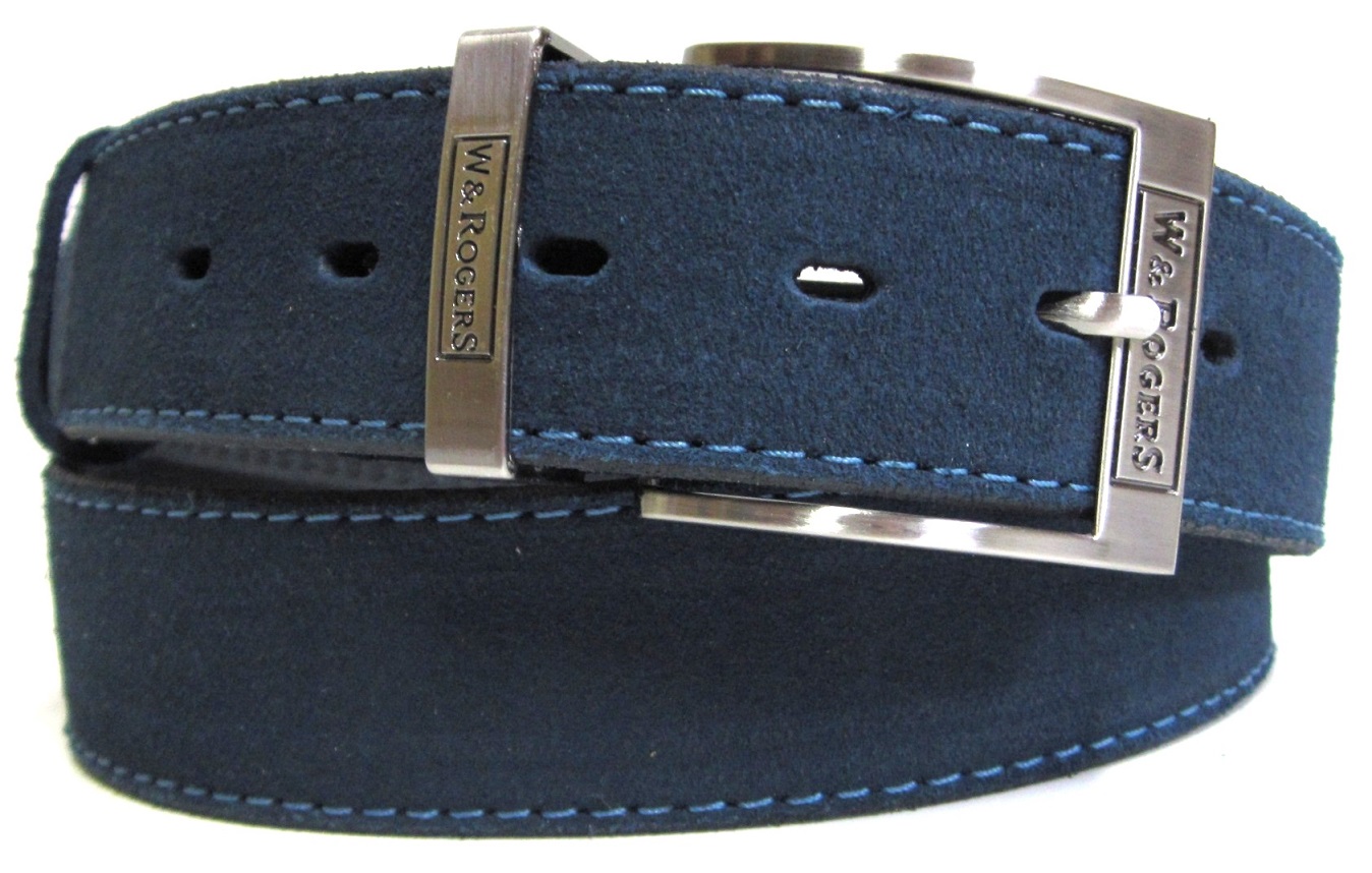 Modrý opasek z broušené kůže