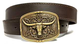 Hnědý kožený cowboy opasek