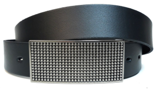 Opasek černý kožený s velkou přezkou