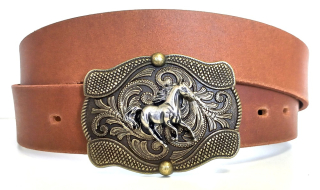 Světlehnědý kožený opasek s koněm