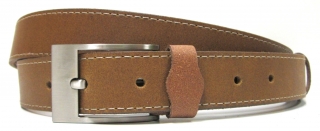 Kožený opasek úzký hnědý prošitý